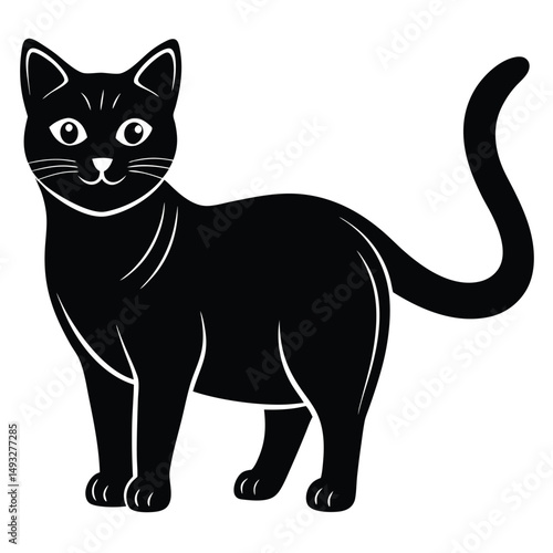 Adobe IllustraOutline muzzle of cute cat-vector lettering and illustration in doodle style, isolated. Funny icon, clipart, design element, decoration for Halloween, greeting card, template tor Artwork