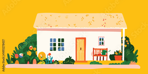 A charming illustration of a cozy home, showcasing a quaint residence with warm, inviting architecture. This artistic rendering emphasizes the comfort and serenity of the house.