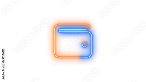 Neon wallet icon glowing with transparent background