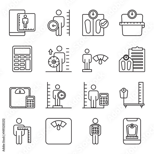 body mass index set of web icons in line style. bmi, body mass, bmi chart, weight index and body index. Vector illustration
