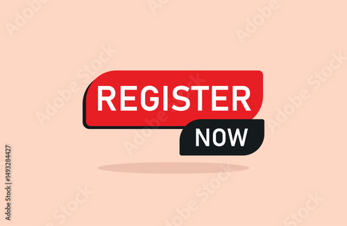 Modern Red and Black Call to Action Register Now Button, Editable Vector Web UI Element for Sign Up, Event Enrollment, Landing Page and Marketing Campaigns