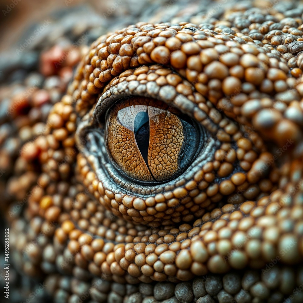 Naklejka premium Close-up photography of a Komodo dragon's eyes.