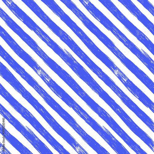 Diagonal Brush strokes seamless pattern. Freehand diagonal stripes print with hatching pencil texture. Repeated rough edge ink lines background. Simple classic geometric motif. Vector abstract design.