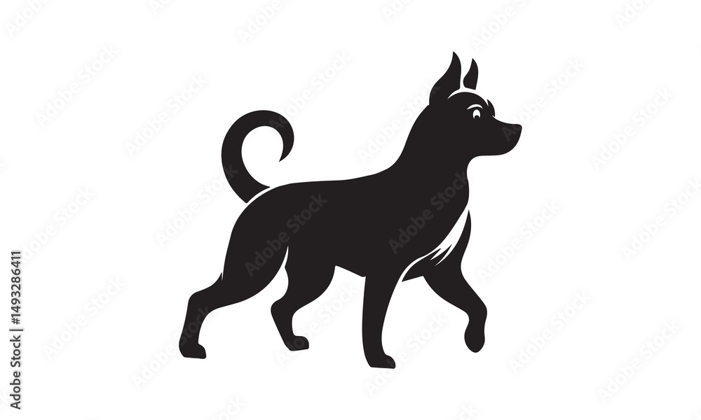 Obraz premium dog silhouette on white background. Vector illustration isolated on white. Silhouette simple. Animal Logotype concept.