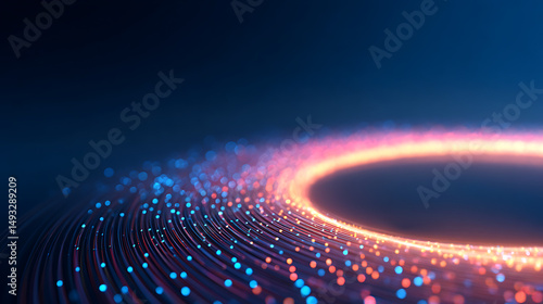 An abstract glowing light pattern against a dark backdrop, concept of futuristic technology. Generative AI 39052201 2