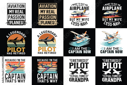 Aviator Pilot Airplane Typography Design Bundle, Airplane shirt, Pilot T-shirt