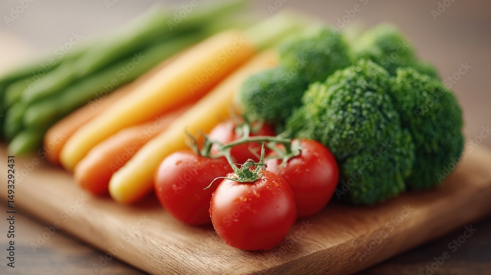 close-up of fresh colorful vegetables on wooden cutting board bathed in natural light with minimalistic composition close-up of fresh colorful vegetables on wooden cutting board bathed in natural light with minimalistic composition