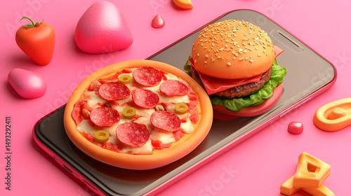 Colorful digital food illustration on a phone.
