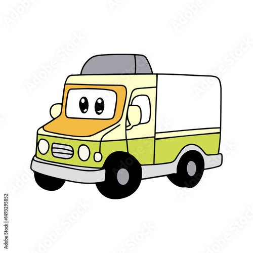 Kawaii food truck different types isolatedon white background. Food Truck line art. Hand drawn foodtruck vector illustration isolate in white background