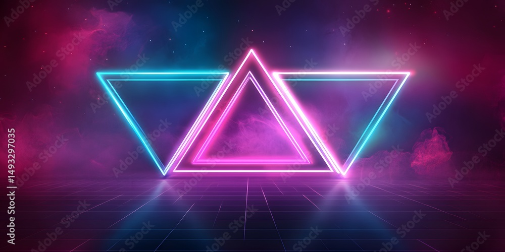 Naklejka premium Neon triangles on a futuristic stage