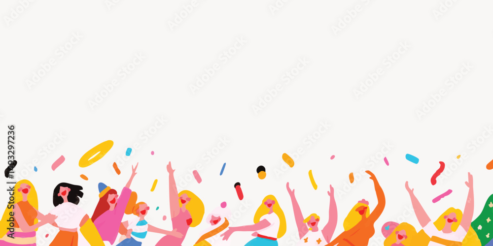 Joyful celebration. Capturing the moment of excitement, with people and confetti in the air, in a colorful, festive design. Joyful celebration. Capturing the moment of excitement, with people and confetti in the air, in a colorful, festive design.