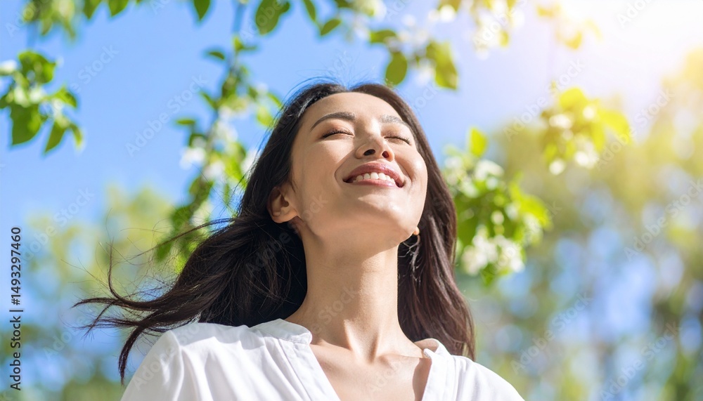 公園で微笑む女性,Smiling Japanese Woman in a Sunny Park 公園で微笑む女性,Smiling Japanese Woman in a Sunny Park