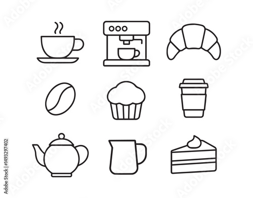 coffee and tea icons outlines