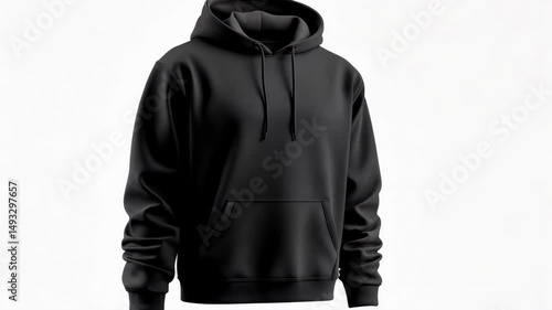 Black hoodie on a white background; casual apparel