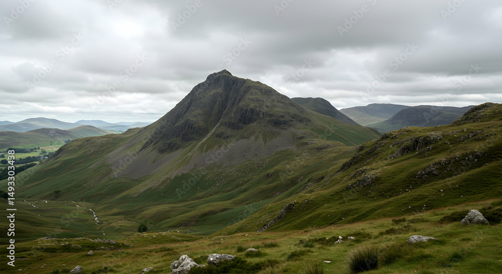 Fototapeta premium Lake District, England, mountain, Majestic Mountain Peak in the Lake District, England