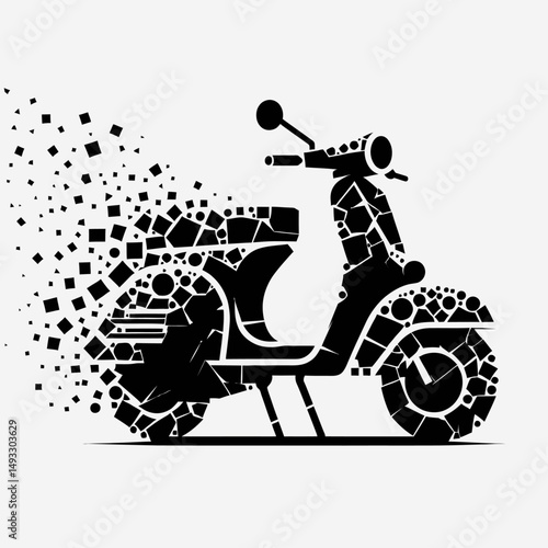 vintage scooter silhouette vector in polygon art in black color