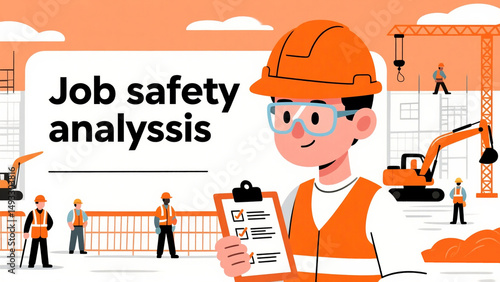 Vector illustration of a job safety analysis concept at a construction site