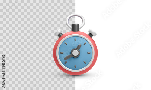 Colorful cartoon stopwatch with blue dial and red frame, isolated on transparent background. Vector illustration perfect for timer, countdown, productivity, sports, speed, or time management designs.