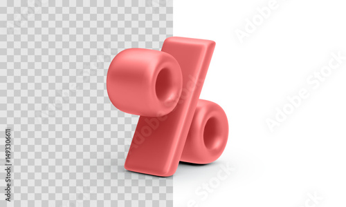 Percentage Symbol Rendered In Modern 3D Style. Bold Red Discount Icon With Soft Rounded Edges, Ideal For E-commerce And Promo Graphics.