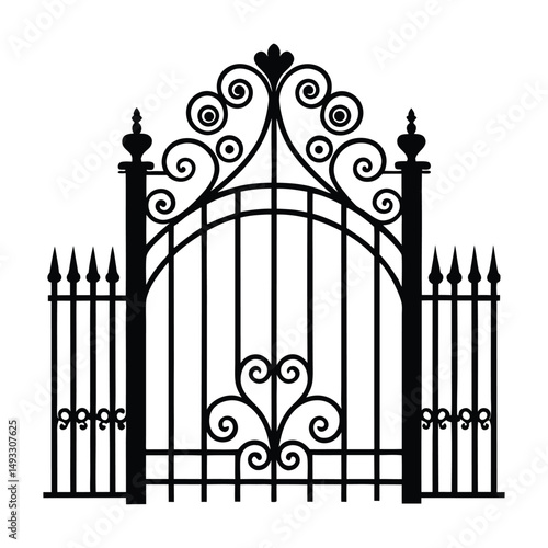Elegant wrought iron gate and fence design with vintage decorative metal patterns