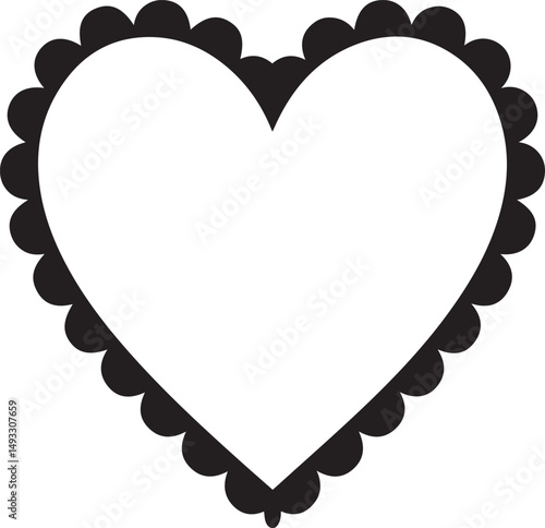 Scalloped Heart Frame Silhouette Black Vector Illustration