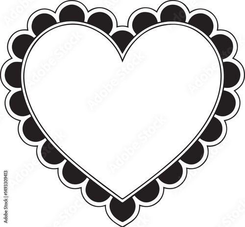 Scalloped Heart Frame Silhouette Black Vector Illustration