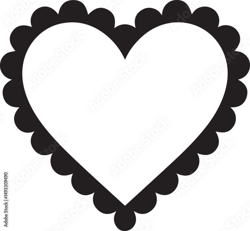 Scalloped Heart Frame Silhouette Black Vector Illustration