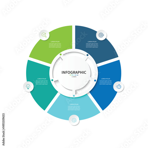 Business visualization infographic circle design template with 5 options, steps or processes. Business presentation.