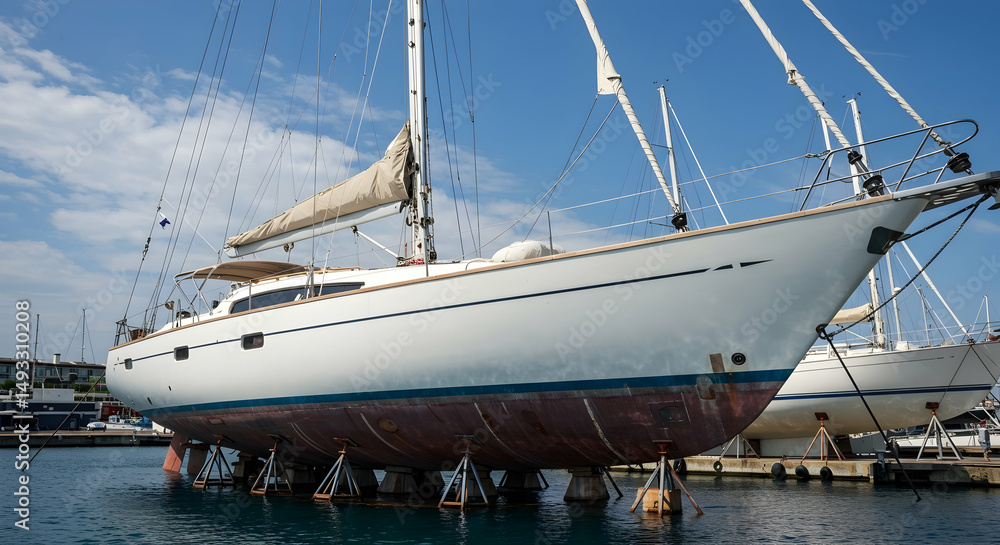 sailboat,  yacht,  sailing, Luxury Sailboat Out of Water for Maintenance