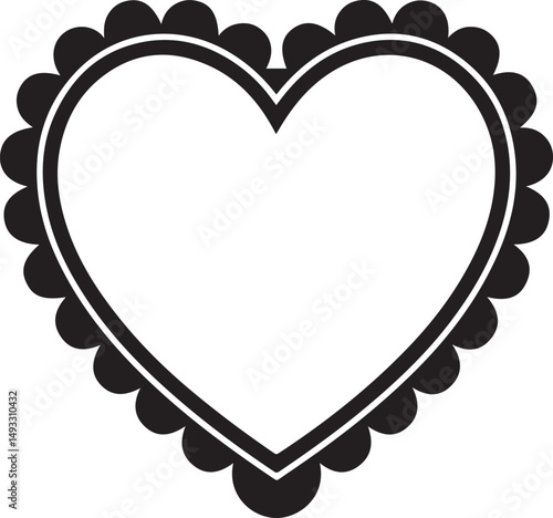 Scalloped Heart Frame Silhouette Black Vector Illustration