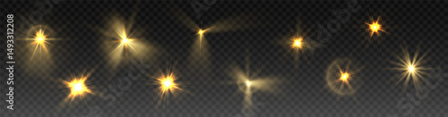 Brilliant PNG sunburst sparkle with digital flare glowing star transparent background and magical spotlight effect on gold beam light with shine glare starry element isolated in vibrant design

