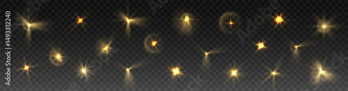 Brilliant PNG sunburst sparkle with digital flare glowing star transparent background and magical spotlight effect on gold beam light with shine glare starry element isolated in vibrant design

