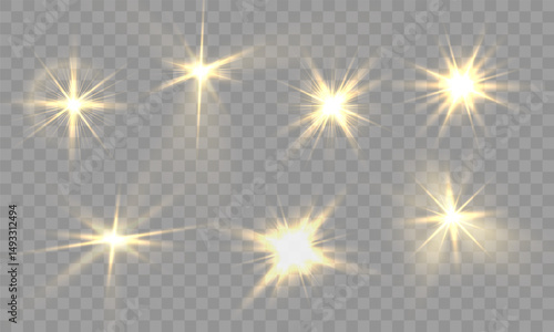 Christmas PNG decoration with sparkling glitter and glowing magical light effect golden starburst digital shine on transparent background warm abstract design beam sun sparkle isolated glare


