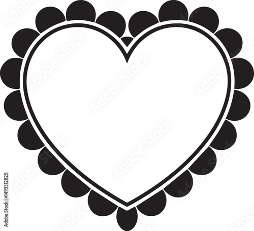 Scalloped Heart Frame Silhouette Black Vector Illustration