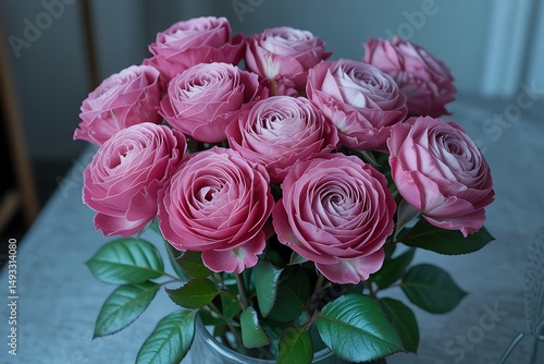 A delightful gathering of pink roses in a vase, a symbol of love