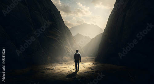 Wallpaper Mural man,  hiking,  backpacker, Man Walking Towards Light in Mountain Canyon Torontodigital.ca