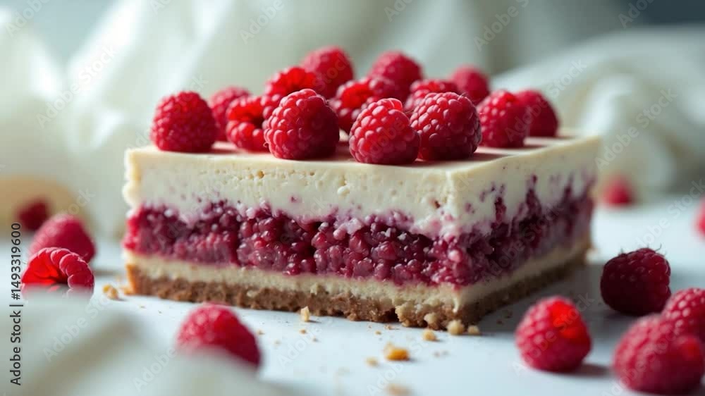 No-bake Fresh Cheesecake with Square Shape and Close-up No-bake Fresh Cheesecake with Square Shape and Close-up