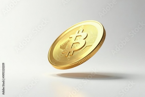 A single, shiny coin flipped mid-air, isolated on white , object, dynamic, flip