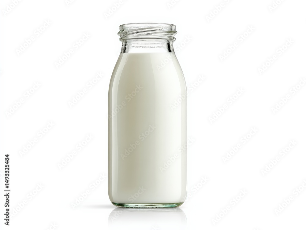 A glass bottle filled with fresh milk, set against a clean white background. The image evokes a sense of purity and freshness. A glass bottle filled with fresh milk, set against a clean white background. The image evokes a sense of purity and freshness.