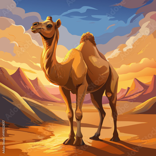 Majestic Dromedary Camel in Desert Sunset Landscape