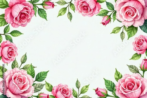 Delicate watercolor roses & leaves, repeating floral design, fabric, leaves