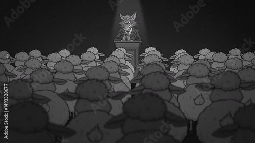 Political Cartoon Sheep Cheering for a Wolf Old Film