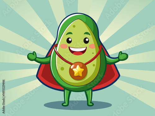 Happy Avocado Superhero Cartoon Character Illustration