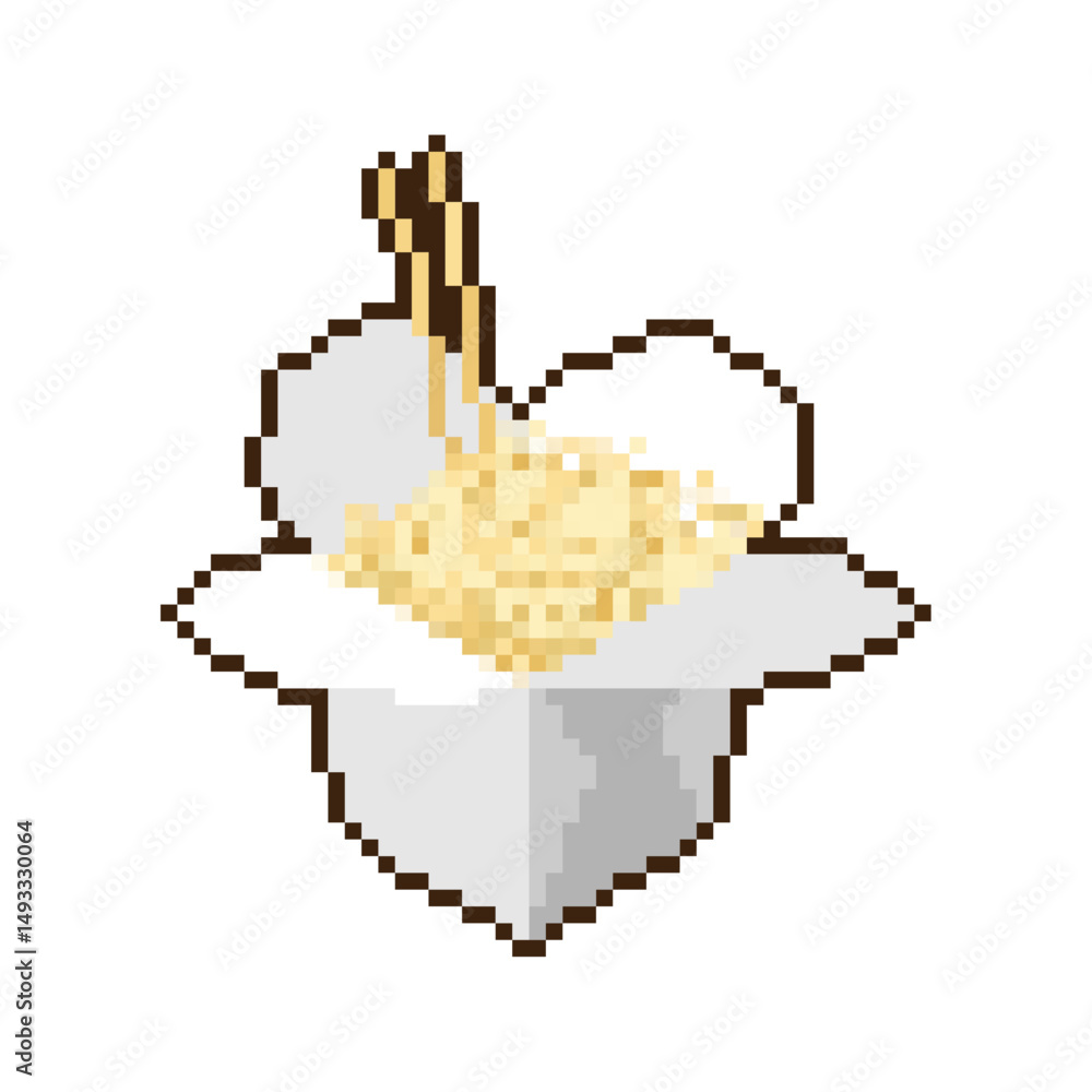 Obraz premium Chinese noodles in box pixel art. 8 bit Traditional food in China