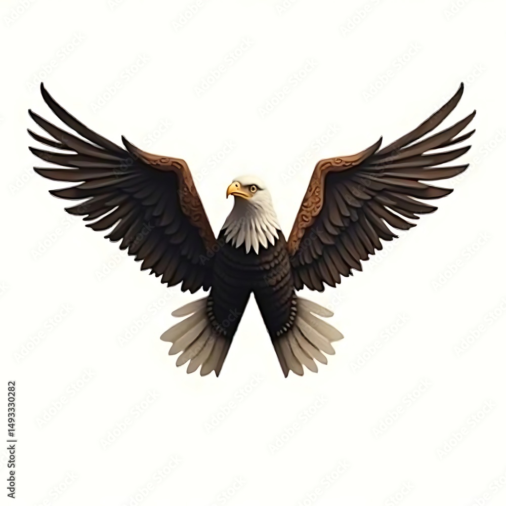Obraz premium Eagle Flying with Wings Spread Against White Background