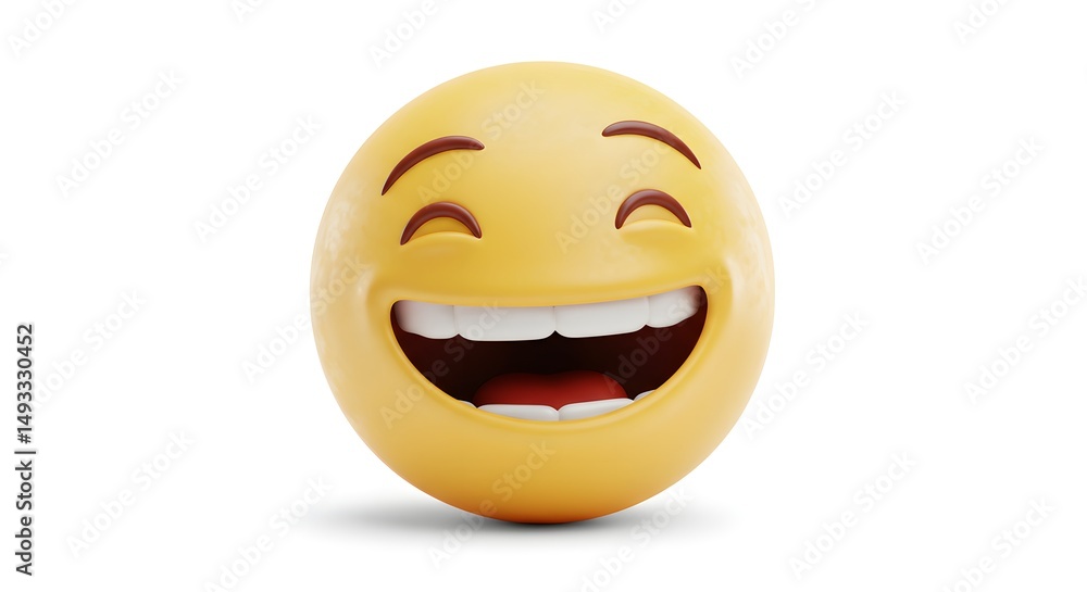 Fototapeta premium Laughing Emoji with Closed Eyes Expressing Joyful Emotion on White