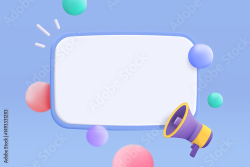 3d megaphone speaker or loudspeaker bullhorn for announce promotion, megaphone loud hailer with microphone mockup, speakerphone 3d vector render for alert and announcement on isolate blue background