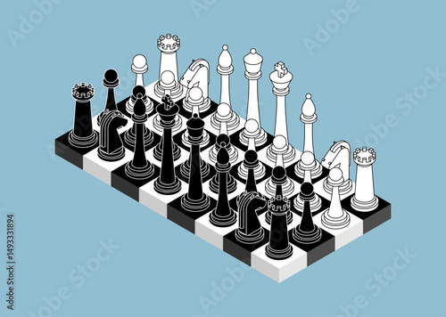 Chess on chessboard. Ancient game