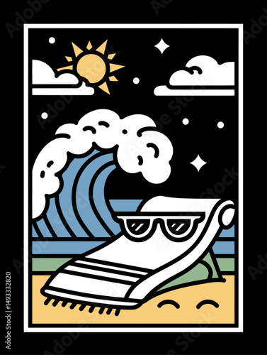 Fun Summer Doodle with Sunglasses, Waves, and Sun Illustration