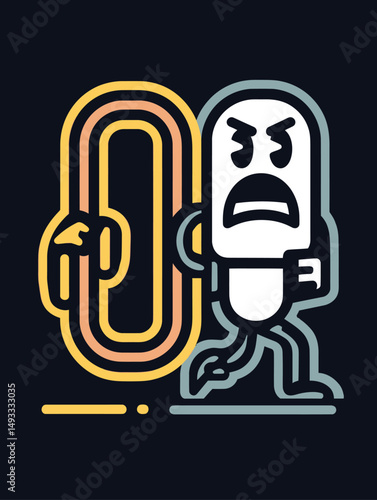 Humorous Doodle of Cartoon Character with Colorful Design Elements